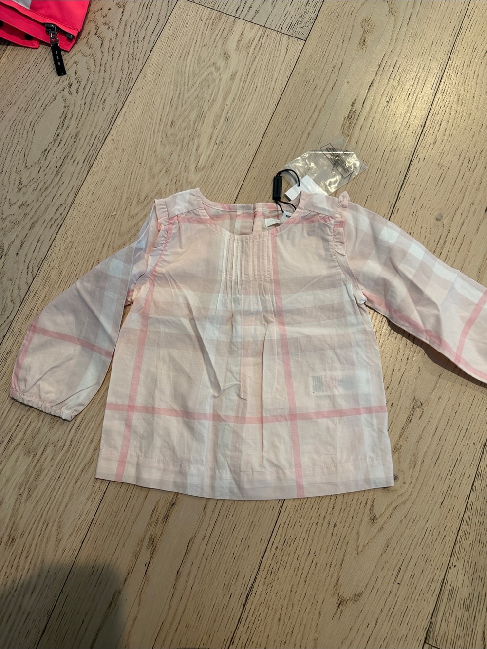 Burberry Pink & White Plaid Girls' Long-Sleeve Blouse